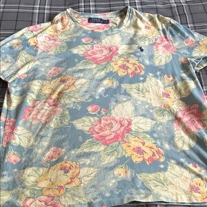 Polo by Ralph Lauren Blue and Pink Floral Short Sleeve Tee
